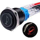 Twidec/19MM Raised Speaker Horn Momentary Push Button Switch 3/4" Mounting Hole 12V Red Led Light Black Stainless Steel Shell