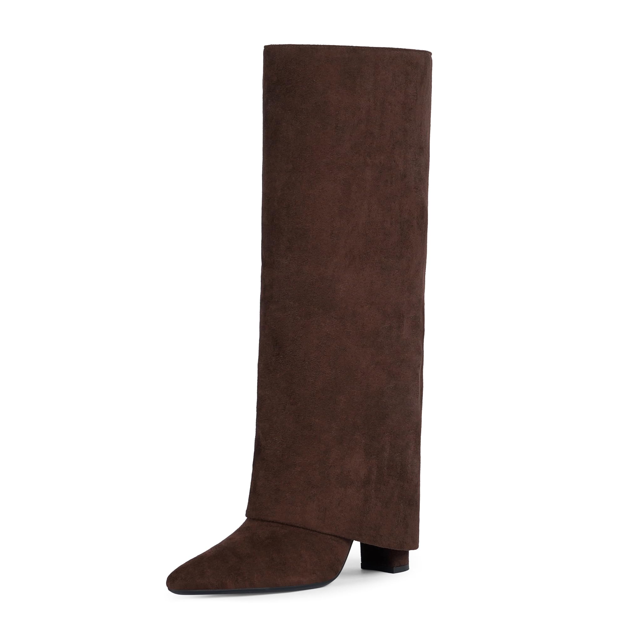 Photo 1 of *** SIMILAR IMAGE SHORT BOOTS***Modatope Chocolate Fold Over Boots Chocolate for Women Knee High Boots Women Pointed Chunky Heeled Tall Boots Long Boots Size 7.5