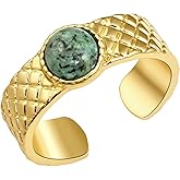 Zikichiky 14K Gold Plated Created Turquoise Open Ring Boho Vintage Adjustable Statement Rings for Women Men