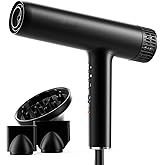Hair Dryer, Professional Brushless Motor Ionic Hair Blow Dryer with Diffuser, Magnetic Nozzles, 0.83Pound, 2000W, 60dB, 3 Heat Settings & 3 Speed & Cold Settings, Diffuser Hair Dryer, Black