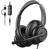 EKSA H8 USB Headset with Microphone for Work, Stereo Wired Computer Headphones with Mic Noise Cancelling, in Line Controls, 3.5mm Jack USB-C/A Over-Ear Headset for PC Laptop Office Call Center Teams