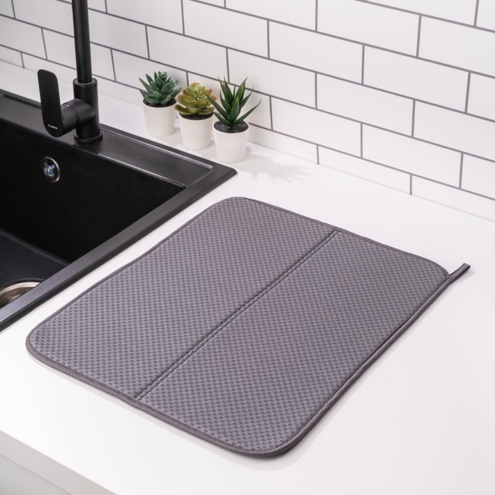 Photo 1 of Homelka Dish Drying Mats for Kitchen Counter, Super Absorbent Microfiber Dish Drainer for Various Purposes, Stylish and Effective, Quick Dry Dish Mat, 17"x14", Anhracite