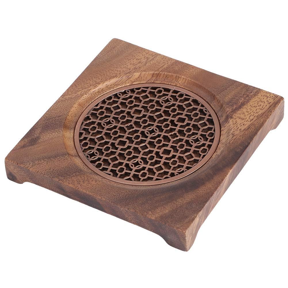 Wood Trivet Mats, Wooden Teapot Holder Square Teapot Mat with Engraved Holes Heat Insulation Coaster Tea Accessories for Home