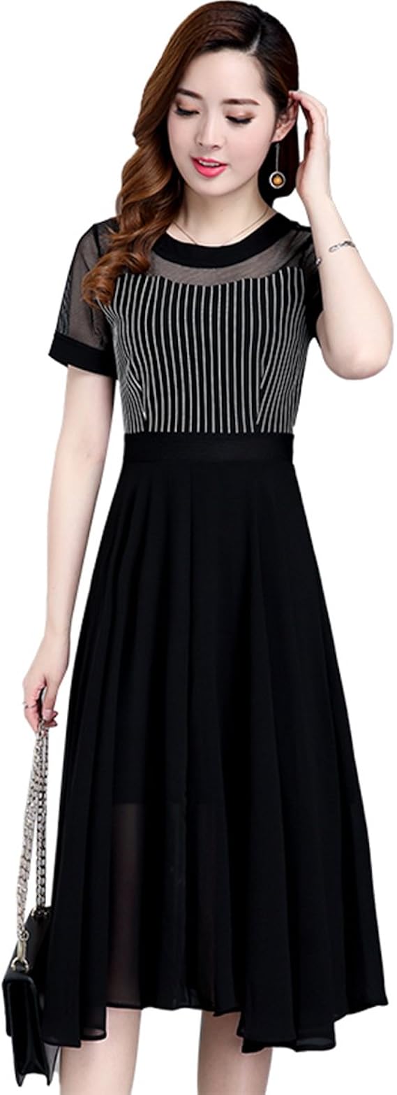 Amazon Co Jp シフォンワンピース ロングワンピース クルーネック レディース リゾートワンピース おしゃれ チュニックワンピ 着痩せ 日常使用 お出かけ デート カジュアル 通勤 Ol 披露宴 二次会 春 夏 秋 服 ファッション小物