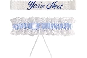 2pcs Bride Wedding Garter, Lace Elastic White Blue Bow Garter Belt Elegant Wedding Supplies Bridal Accessories for Women