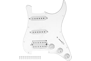 Yootones 11-Hole 3-Ply SSH Prewired Loaded Pickguard Humbucker Pickups Set Compatible with Fender Stratocaster Squier Electric Guitar (3Ply White)