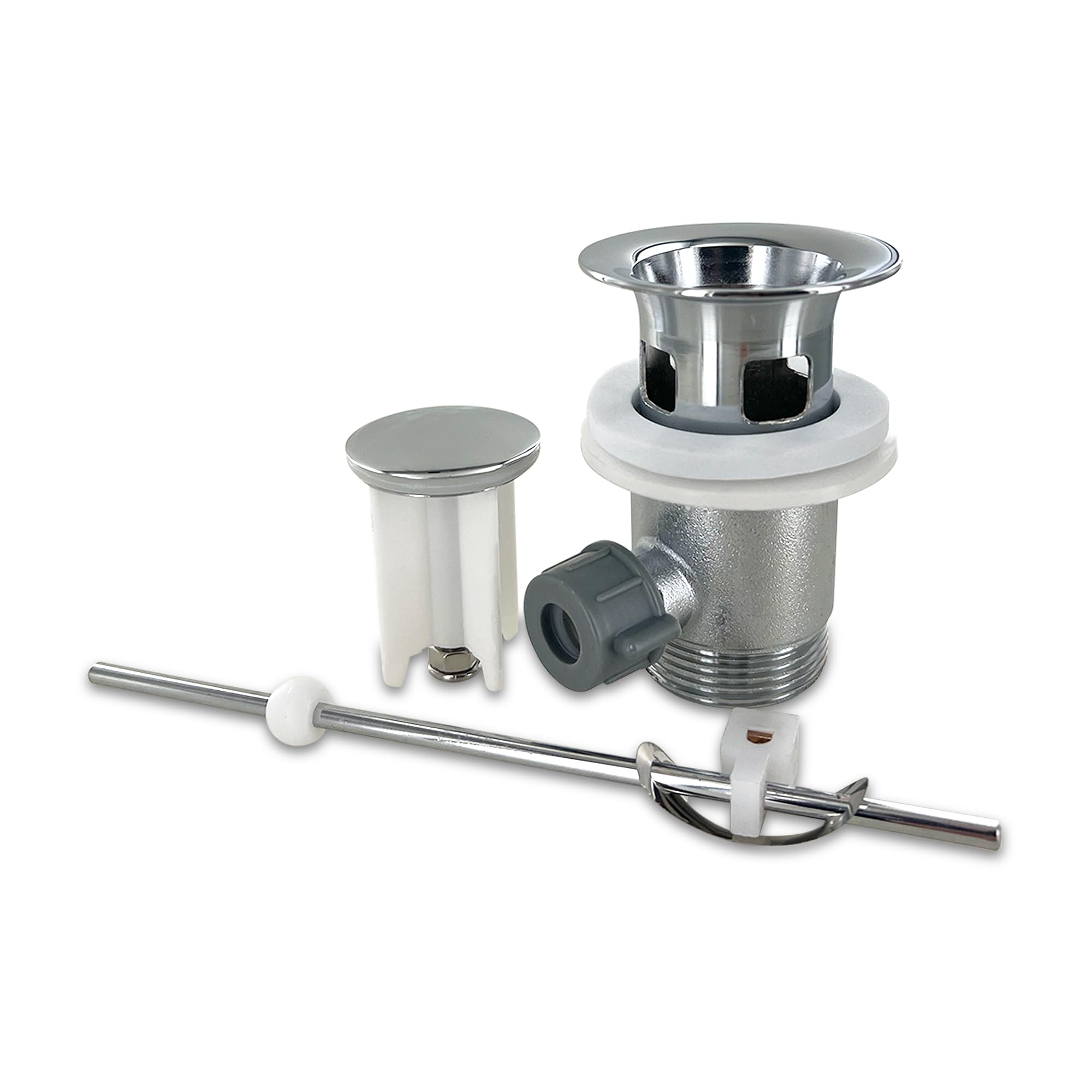 DL-pro Drain Fitting, 1 1/4 Inch, Chrome, Metal, Drop In, Pop-Up, 10 x 9 x 6.5 cm