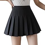Girls Women High Waisted Pleated Skirt Plain Plaid