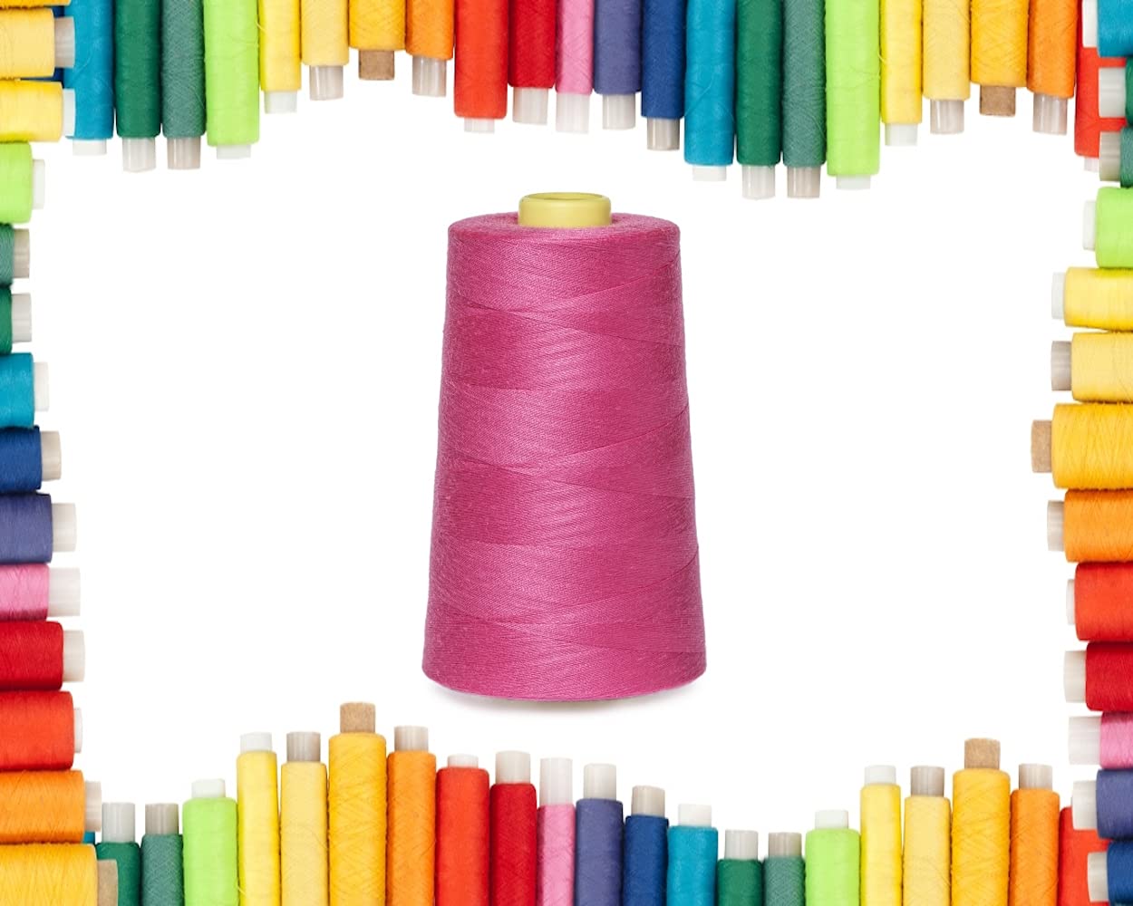 Rohans Overlock Yarn 40/2 (120), 5000 Yards (4570 Meters) Sewing Thread Cones, Sewing Machine Multi Colour Yarn Cones, 100% Polyester Material (Pink, 1)