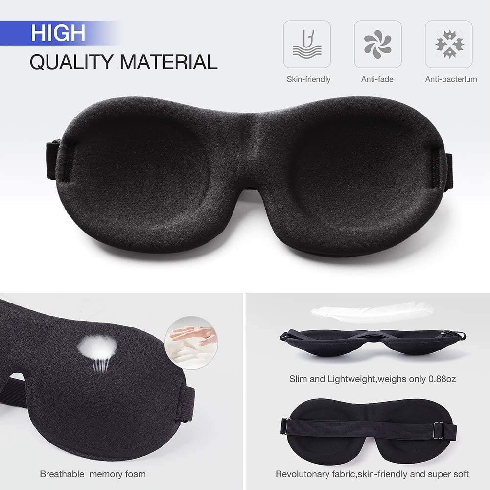 Sleep Mask, 100% Blackout 3D Contoured Sleep Eye Mask, Comfortable & Super Soft Sleeping Mask with Adjustable Straps for Women, Men, Concave Molded Night Eye Mask for Sleeping for Travel Yoga Naps: Health & Personal Care
