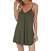 AUHEGN Nightgown for Women Loose Sleepwear V Neck Pajama Dress Soft Nightshirt Sleeveless Nightdress Chemise