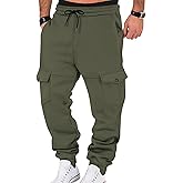 TRFIC Mens Fleece Cargo Sweatpants Heavyweight Elastic Waist Pants with Pockets Baggy Drawstring Jogger Pants