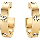 HighSpark Studded Love Earrings for Women | Gold Hoop Earrings Style Stainless Steel Studded Earrings | Lovely Gift