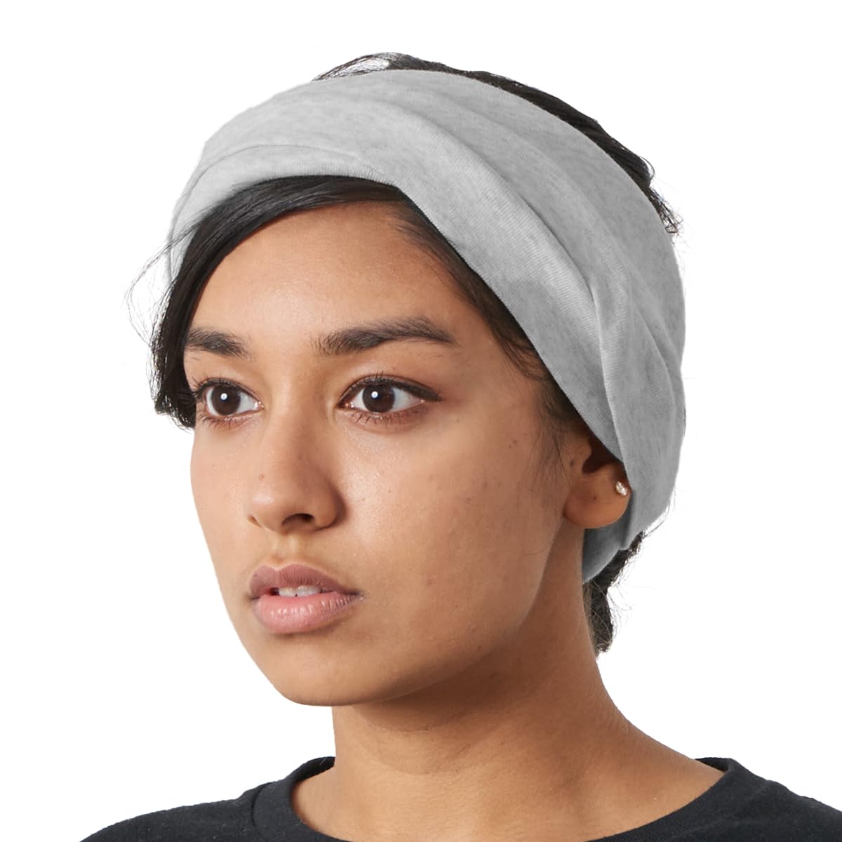 CHARM Womens Headband Neck Gaiter - Mens 100% Organic Cotton Hair Wrap Ear Warmer Circle Tube Scarf Light Grey