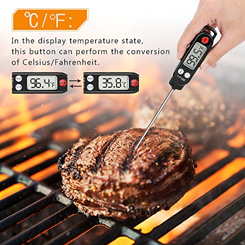 Meat Thermometer, totobay Food Thermometer Instant Read Thermometer Cooking Thermometer with Long Probe for Kitchen Cooking BBQ Grill Smoker Meat Fry Food Milk Yogurt (Black)