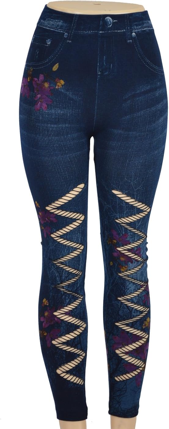 Docele Women's Skinny Blue Denim Leggings Stretchy Jeggings P1143 (ONE