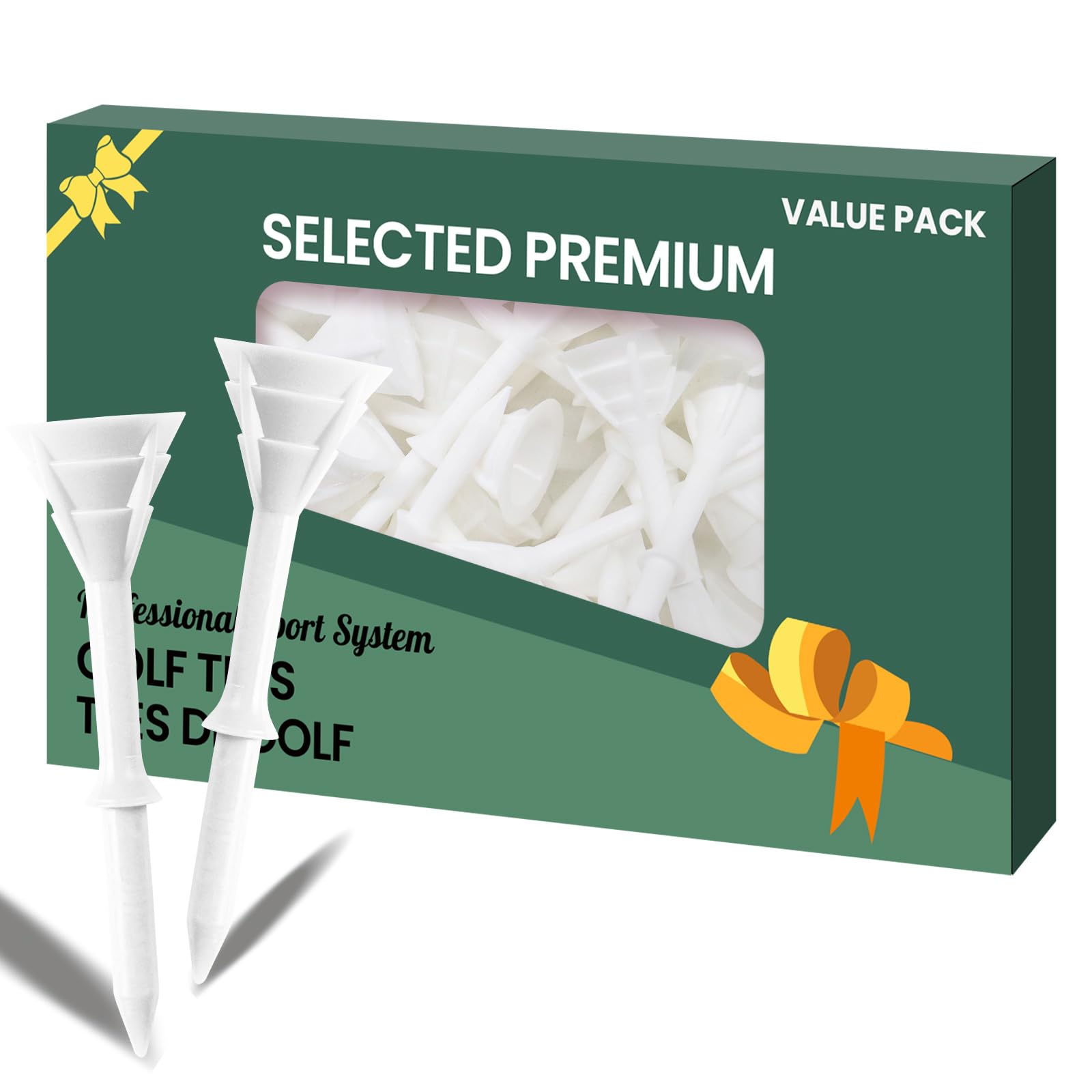 AXKAL Golf Tees Plastic 3 1/4’’ 83mm Unbreakable Double-Layer Low Resistance Flexible Value 30 Pack, Golf Tee Spikes for Court Outdoor Sports (White, 30 Pack-3 1/4'')