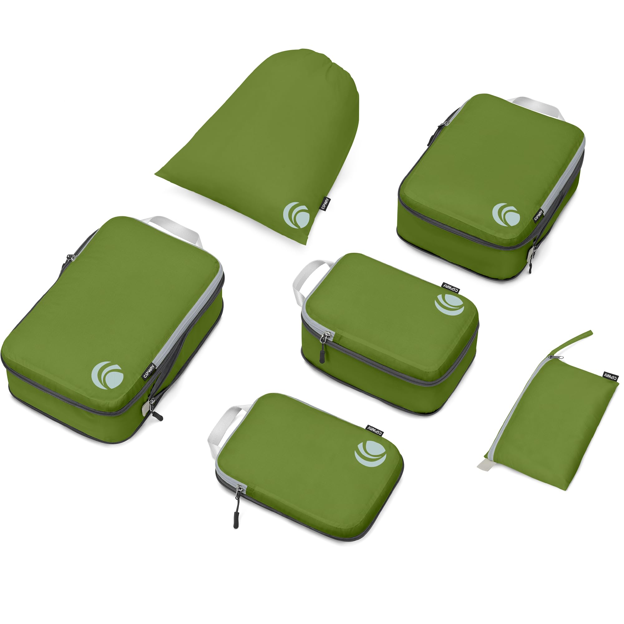 Cipway Compression Packing Cubes 6 Set, Expandable Travel Organizers for Carry-On Luggage, Ultralight Packing Cube Travel Essentials (Green)