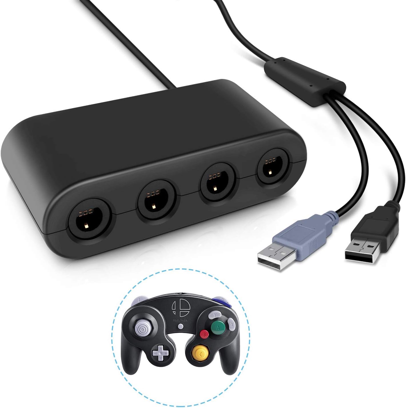 Gamecube Controller Adapter, Keten Super Smash Bros 4 Port Gamecube Controller Adapter for Wii U, Nintendo Switch and PC USB (Black)