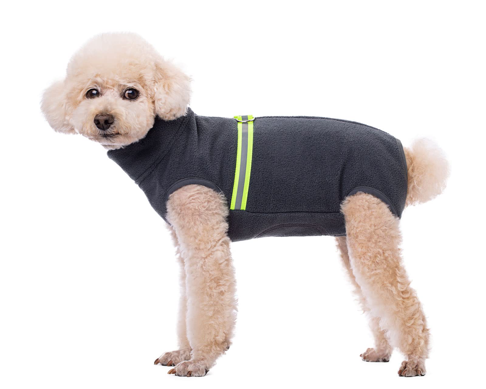 BT Bear Cosy Polar Fleece Coat for Dogs, Full body Jacket, Dogs Onesie With D Ring Reflective Jumpsuit, Winter Clothes for Pet Dog Outdoor or Indoor Small Medium Dogs (Dark Grey, XL)