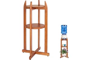 BETSEO Natural Solid Wood Water Dispenser Floor Stand(32.8" Hight-11.2" Wide) Drink Dispenser Floor Stand with 2 Round Shelfs Included for 1-5 Gallon Water Bottles/Crocks, Water Jug and Plant Stand-Light