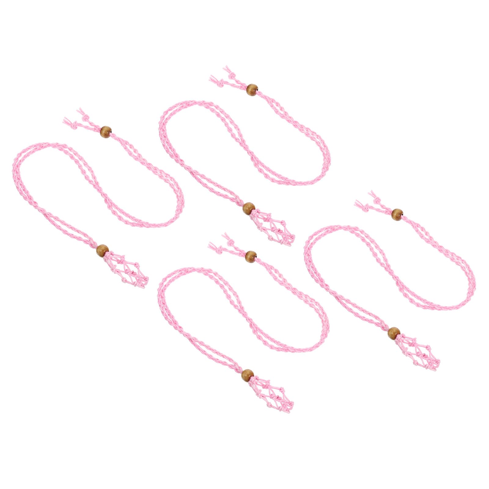 PATIKIL Empty Stone Necklace Holder, 4 Pcs Crystal Stone Holder Cage, Crystal Stone Necklace Cord with Adjustable Length for DIY Bracelet Necklace Jewelry, Pink