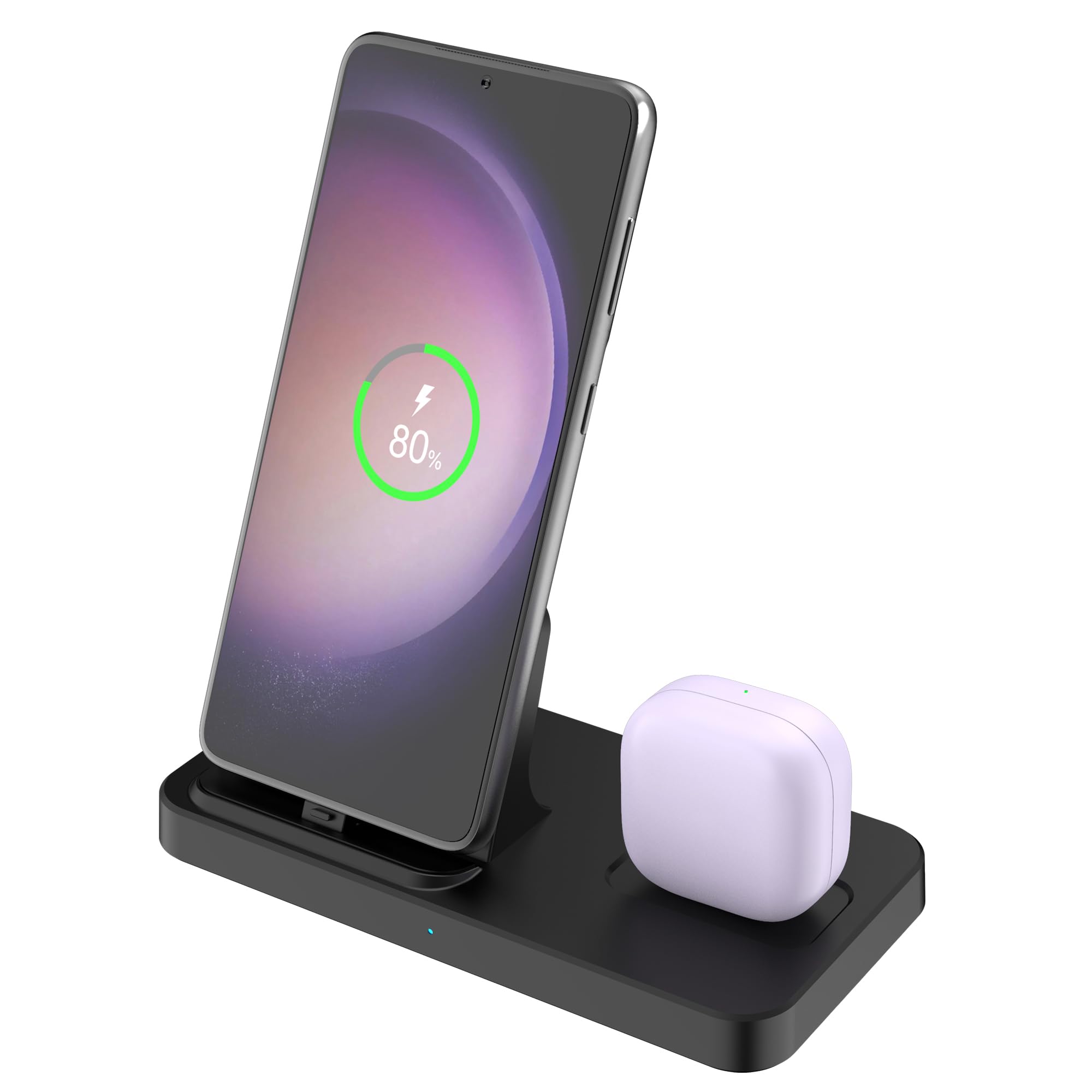Photo 1 of 2 in 1 Wireless Charging Station for Samsung Galaxy S25 Ultra/S25+/S25/S24+/S23+/Note20/A55/A35/Z Fold/Z and Galaxy Buds, Charger Dock Stand for iPhone 16/15 with Type-C Plug, for Pixel Black