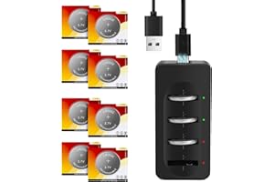 volkate CR2032 Rechargeable Battery with Charger, 8 Pack 2032 LIR2032 Lithium 3.7V Coin Button Cell Batteries for Car Remote Key Fob, Apple AirTag Watch, Replace ML2032, DL2032, BR2032, CR2032H