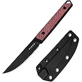 Kizer Kwaiken Fixed Blade Knife, 3.94" D2 Steel Hunting EDC with Red Denim Micarta Handle, Survival Knife with Adjustable Sheath for Hiking Camping Outdoor Knives 1066A1