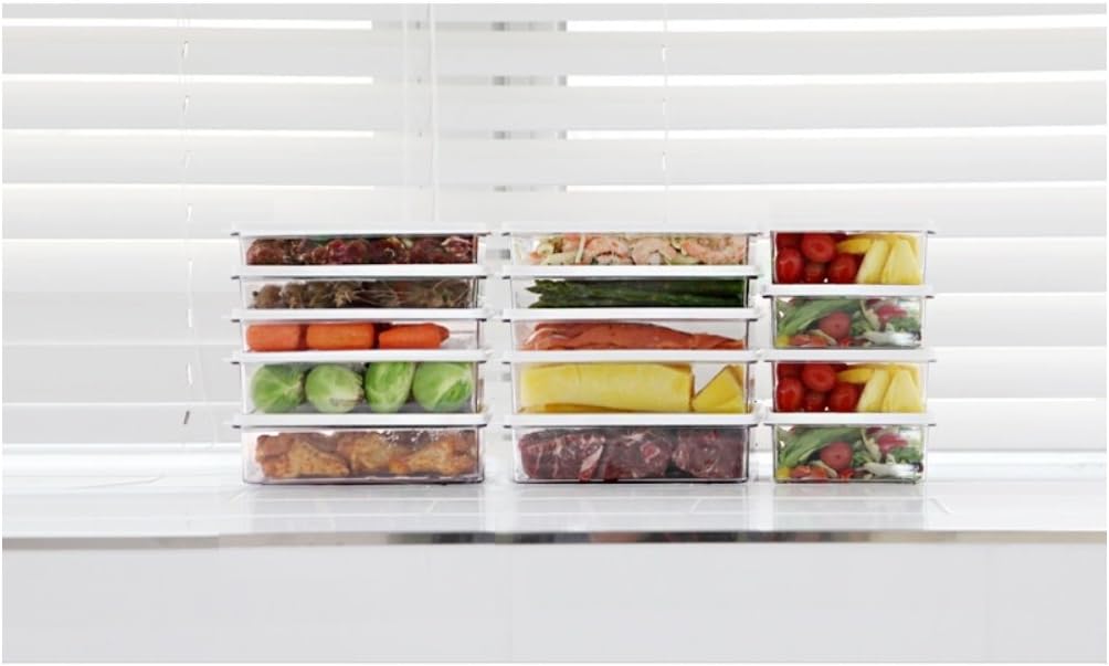 Living InnovationKitchen Refrigerator Organizer, Fridge and Freezer Storage, Food Containers with Lids M2(4P)+L1(6P)+L2(4P) Total 14P Extended Set C