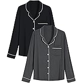 Latuza Women's 2 Pack Viscose Pajama Top Long Sleeve Button Down Shirt