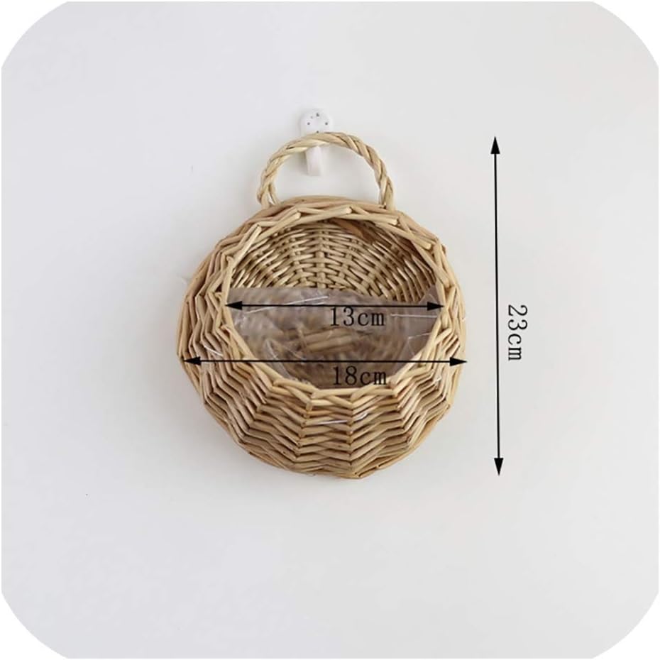 Wall Hanging Natural Wicker Flower Basket Flower Pot Planter Rattan Vase Basket Home Garden Wall Decoration Storage Container,A,L