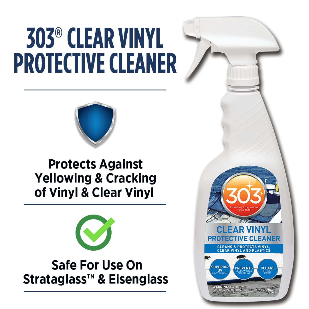 303 Products Marine Clear Protective Cleaner - Cleans and Protects Vinyl and Plastics, Provides Superior UV Protection, Prevents Yellowing and Cracking, 32oz (30215)