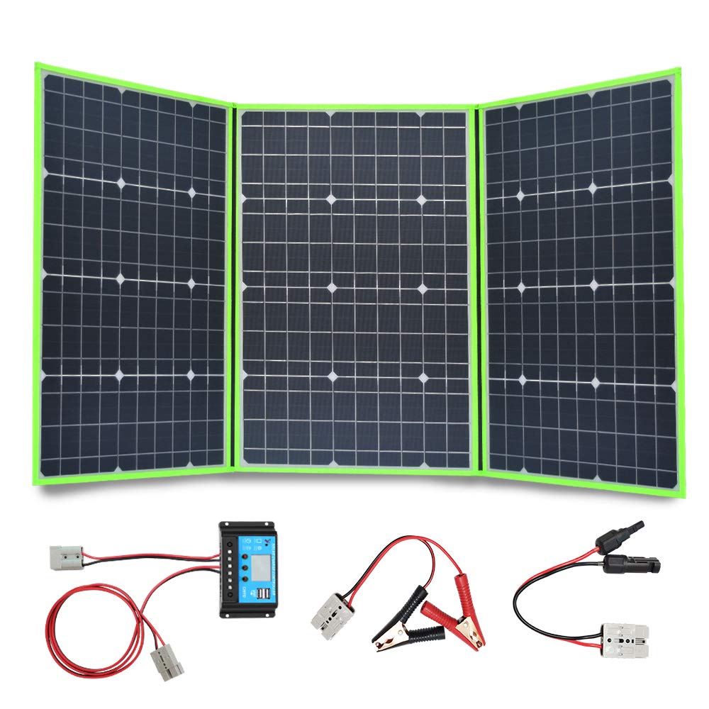 XINPUGUANGSolar Panel 150W 12V Foldable Solar Charger Portable Kit 20A Controller Portable Generator Power Station Battery USB Devices Cars RV Boat Camping (Green)