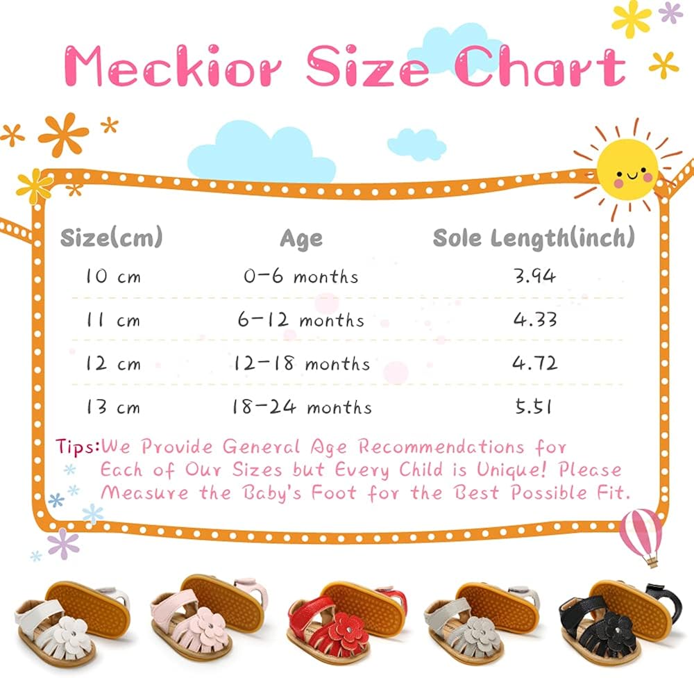  | Meckior Baby Toddler Infant Girls PU Leather Soft Closed Toe Summer Sandals Flower Princess Flat Shoes | Sandals