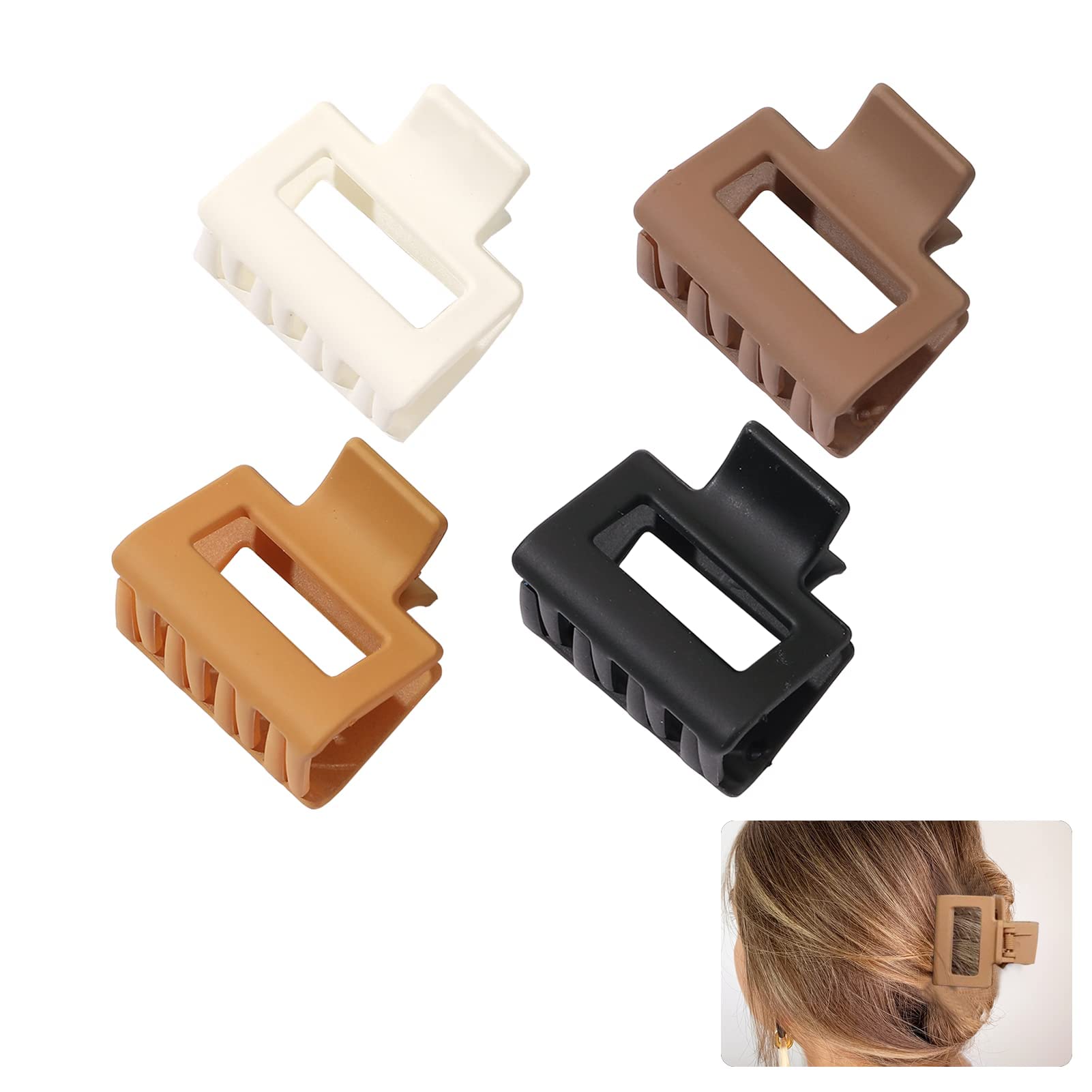 Small Claw Clips, 4Pcs 1.6" Matte Small Hair Claw Clips for Women and Girls Nonslip Square Hair Claws for Fine/Medium/Thick Hair Stylish & Durable Hair Accessories - Assorted Warmer Colors