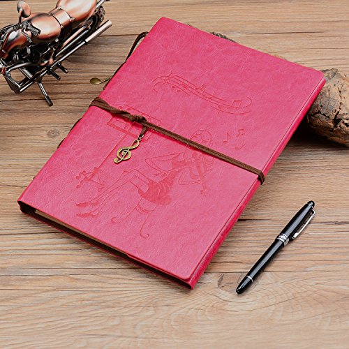 Scrapbook Photo Album,ZEEYUAN Photo Album"Violin Girl"Vintage Leather DIY Scrapbook Album Memory Book Wedding Guestbook,Present for Christmas Birthday Anniversary Gift for Girl Women (Pink, S)