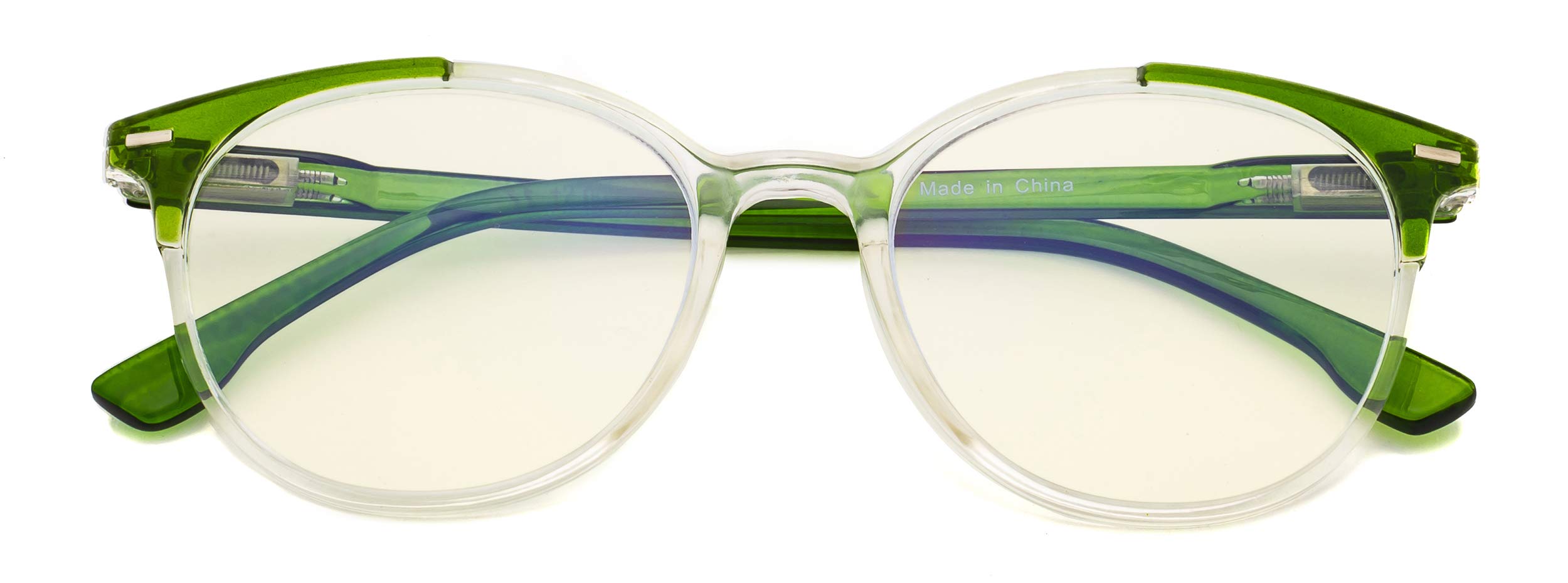 CessBlu Oversized Round Computer Glasses for Women Reading Screen Blue Light Filter Glare Blocking UV Rays (Green) +1.5