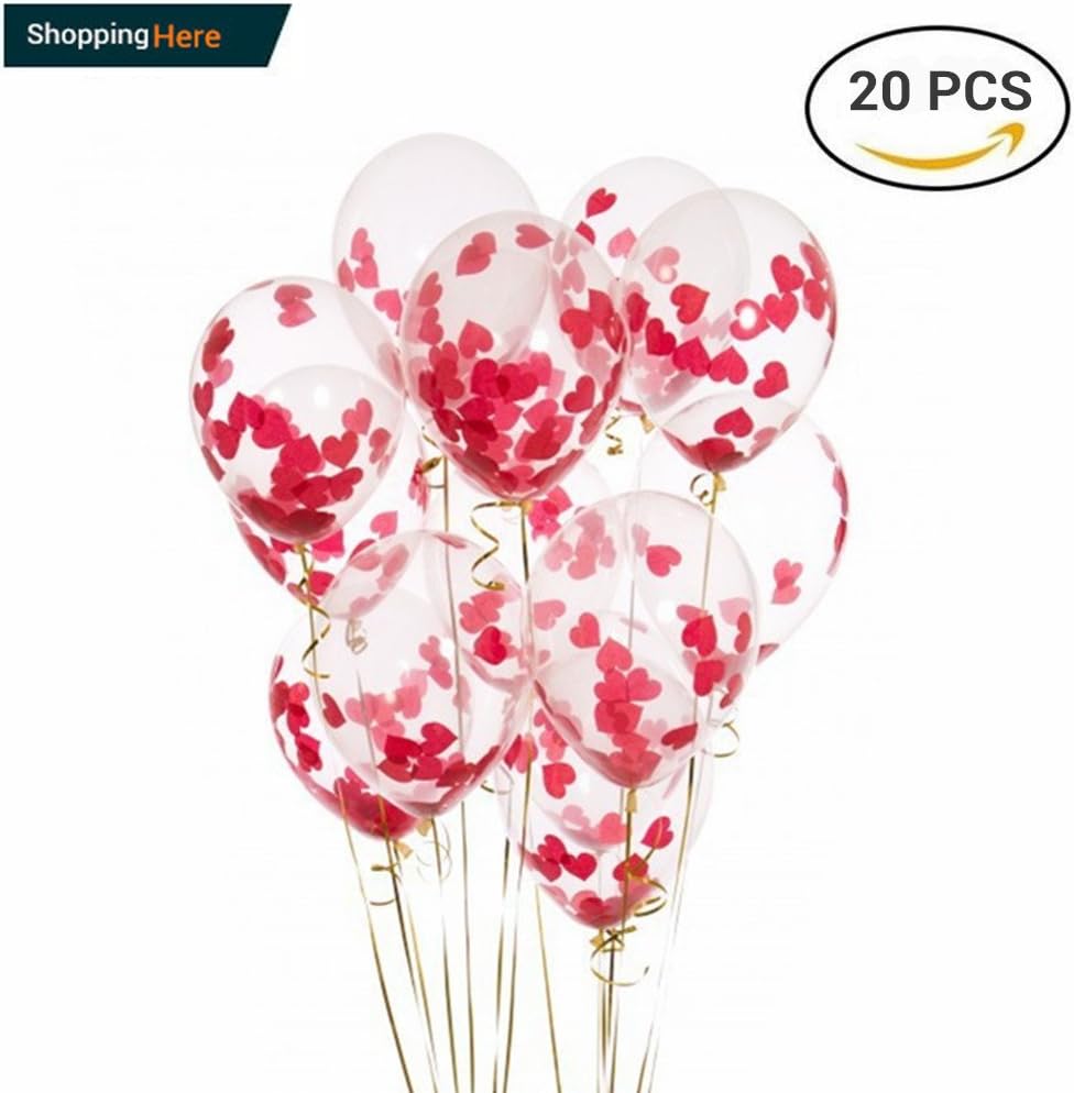 ShoppingHere 12 Inches Party Balloons With Love Red Paper Confetti Dots For Party Decorations Wedding Decorations And Proposal (20 Pack)