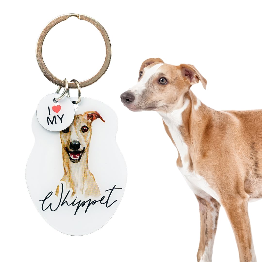 Splosh Pet Personalised Whippet Keyring. Customised Dog Key Chain. Key Rings for Dog Lovers