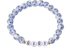 GINAZL Blue and White Porcelain Bow Bracelet, Christmas/Mother's Day/Valentine's Day/Birthday Gift for Mom/Grandma