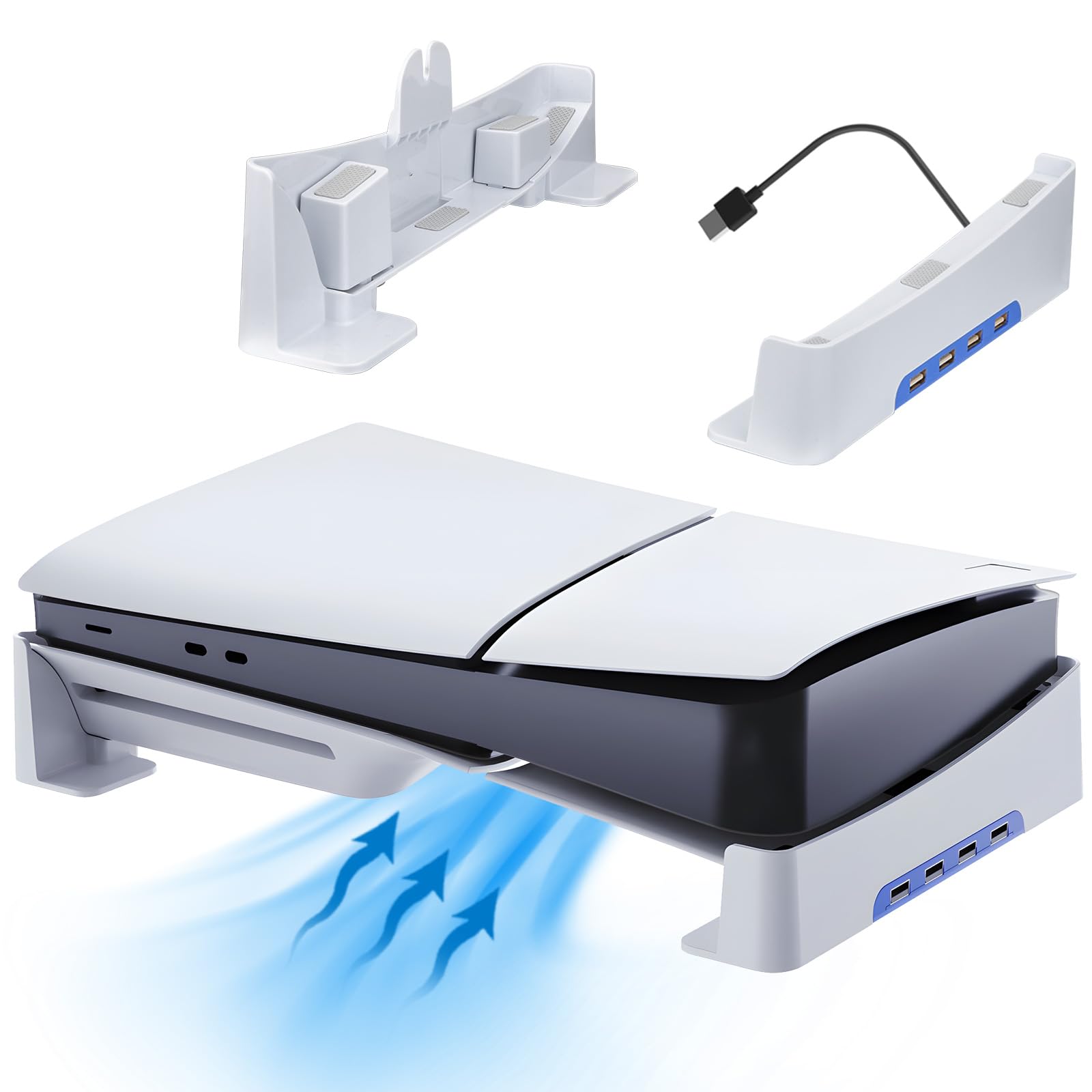 Racrank PS5 Pro Horizontal Stand with USB Hubs, Anti-Slip Dual Mode Base for PS5 Slim/Pro Disc & Digital Edition, Mini Design Stabilized Stand Exclusive for Gaming Room Setup, White