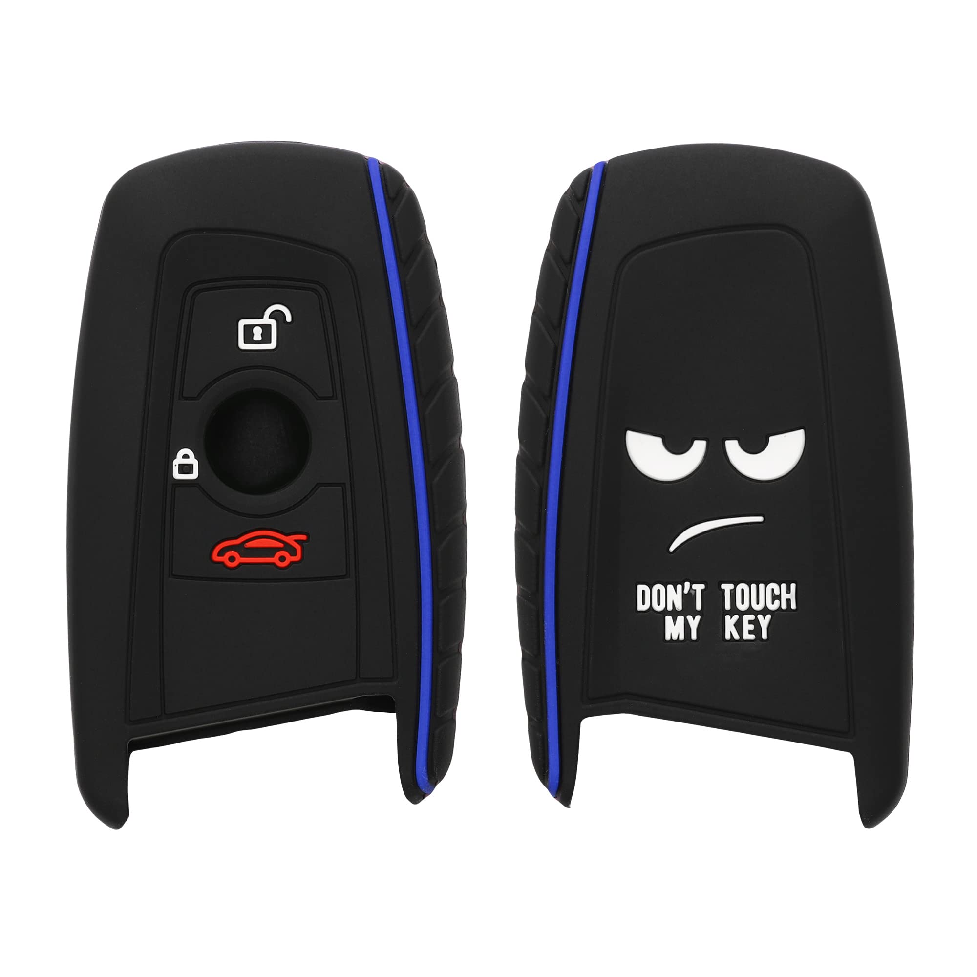 kwmobile Key Cover Compatible with BMW 3 Button Remote Control - Soft Silicone Car Key Fob Holder Protector Case - White/Black/Blue