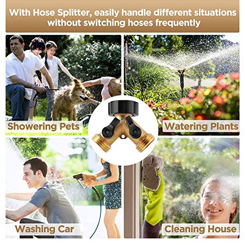 Riemex Metal Garden Hose Splitter 2 Way Y Valve Hose Connector, Easy to Open, Comfort Grip, Solid Brass Body - Thumbnail 5