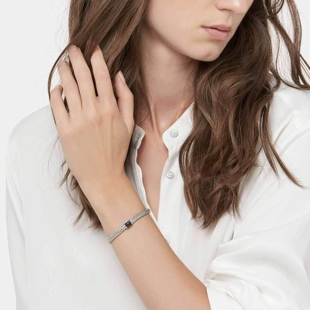 Women's Classic Chain Silver Extra-Small 5mm Bracelet (Black Sapphire- Small): Clothing