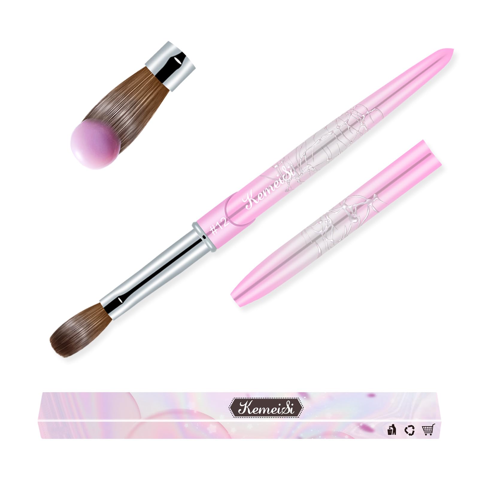Photo 1 of Acrylic Nail Brush Size 12, KEMEISI 100% Pure Kolinsky Nail Art Brushes Sturdy Handle Oval Shaped Acrylic Powder Nail Design Tools for Professional Manicure DIY Home Salon