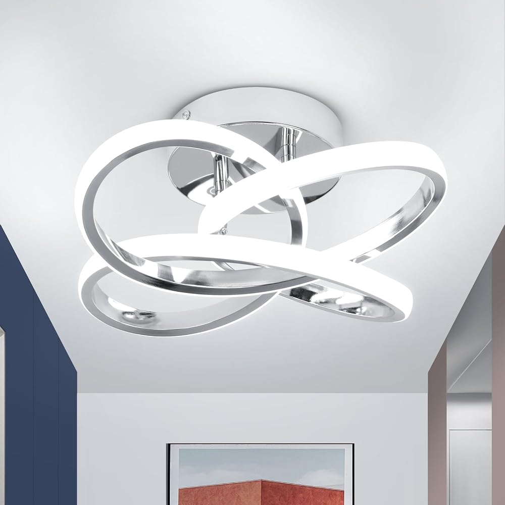 EIDISUNY Led Ceiling Light 30cm Chrome 26W 6000K Cool White Modern Fixture