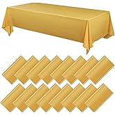 Moukeren 16 Pack Plastic Tablecloths Bulk 54 x 108 Inch Disposable Rectangle Table Covers Waterproof Party Table Cloths for Indoor or Outdoor Events Birthday Party Decor Supplies (Gold)