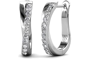 Hoop Loop Earrings Dangle 18K White Gold Plated with Crystal Sparking Gift for Wife Mother