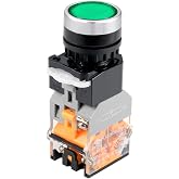 uxcell 22mm Momentary Push Button Switch Green Round Button DPST 1 No 1 NC Light 24V